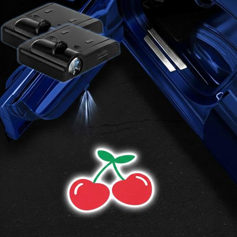 Lot de 2 projecteurs de porte à motif cerisier pour voiture, éclairage d'accueil LED magnétique sans fil, accessoire décoratif idéal pour tous véhicules et motos, cadeau pour lui ou elle (1/5)