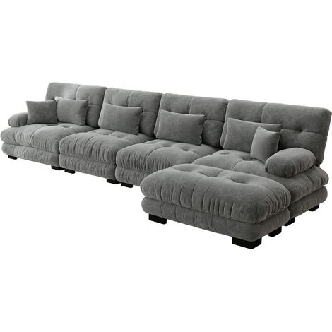 ELVMI Modulares Ecksofa 4-Sitzer mit beweglichem Ottoman und Kissen, aus Chenille, Grau (1/5)