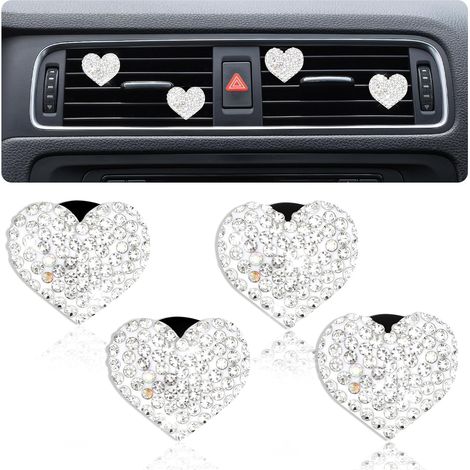 APEX Lot de 4 clips décoratifs en forme de cœur pour grille d'aération de voiture, ornés de strass et de cristaux. Accessoires décoratifs (1/5)