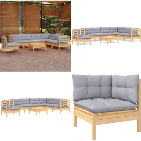 8-tlg. Garten-Lounge-Set mit Grauen Kissen Kiefer Massivholz - Gartensessel - Lounge Set - Gartenmöbel - Outdoor Möbel - Rattan Sessel - Home & Living (1/5)