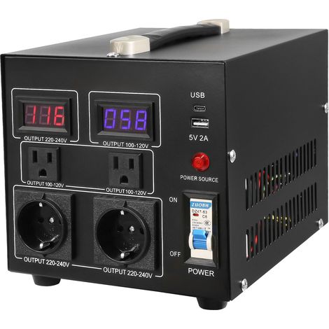 Mophorn Spannungswandler-Transformator, 2000 W, hochbelastbar, wandelt 110 V in 220 V und 220 V in 110 V um, US/EU-Steckdosen und 5-V-USB-Anschluss, CE-zertifiziert