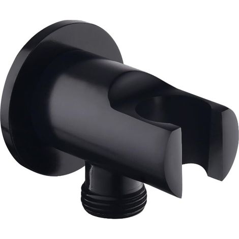 Shower Head Holder, Wall Mount Shower Head Elbow with Shower Holder, Round Shower Head Holder, Universal Shower Elbow with Shower Holder/Hand Shower Connector (Black)