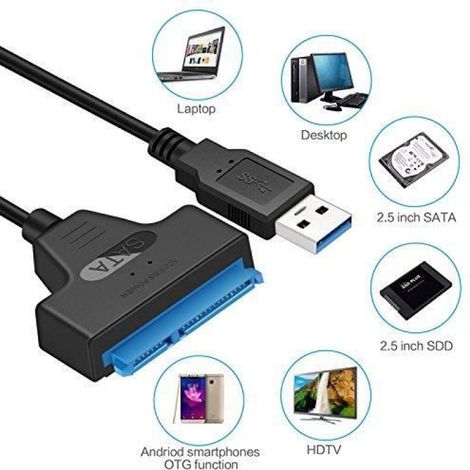 Cable Adaptateur SATA - 22 Broches vers USB 3.0 - Pour Disque Dur SSD 2,5 Pouces - 20 cm - Noir (1/4)