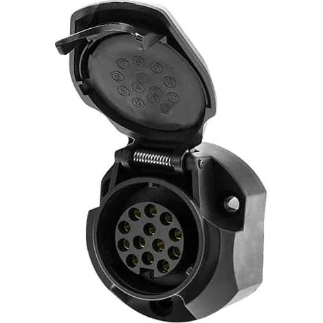 13-Pole Female Trailer Plug with Cap, 13-Pin Trailer Plug, 13-Pin Trailer Hitch, 13-Way Trailer Connector, 12V, Waterproof, PVC, Black (1/5)