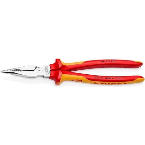 KNIPEX 08 26 185 SB Pinza universale con testa a punta isolati con manici rivestiti in materiale bicomponente, collaudati VDE cromata 185 mm