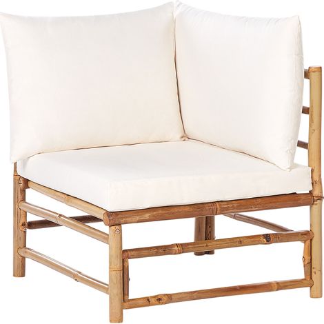 Sillón esquinero modular de jardín sin reposabrazos de bambú acolchado con cojines blanco crema Cerreto (1/5)