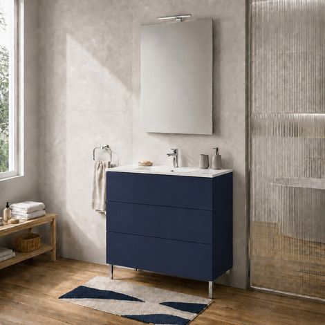 Mobile bagno a terra 100 cm blu tre cassetti push-pull con lavabo Tierra (1/5)
