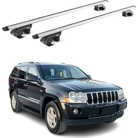 OMAC Barres de toit aluminium certifiées TÜV pour Jeep Grand Cherokee WK 2005-2010 – Pour rails de toit standards – Rainure en T – Charge max 90 kg – 2 antivols Argent (1/4)