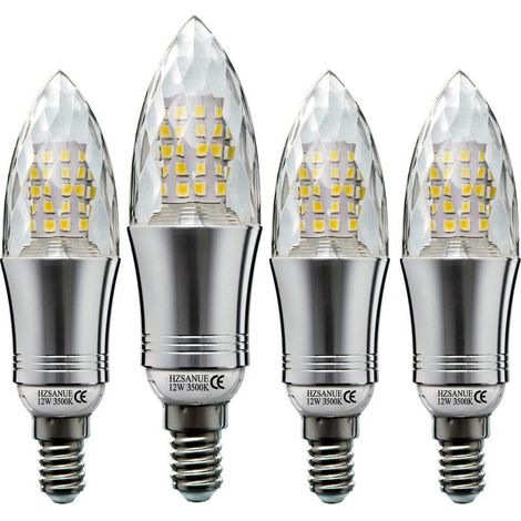 Lot de 4 Ampoule LED en Forme de Bougie E14 12W, Équivalent 100W Ampoule Incandescente, Blanc Lumière du Chaud, Ampoule Bougie Petit Edison à Vis (1/5)