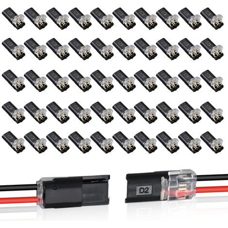 Lot de 100 connecteurs à double fil, connecteur LED à déconnexion rapide à 2 broches, sans dénudage, connecteurs de bande LED basse tension avec boucle de verrouillage