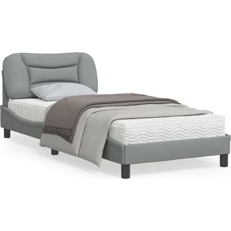 Cadre de lit avec tête de lit Gris clair 90x190 Tissu (1/5)