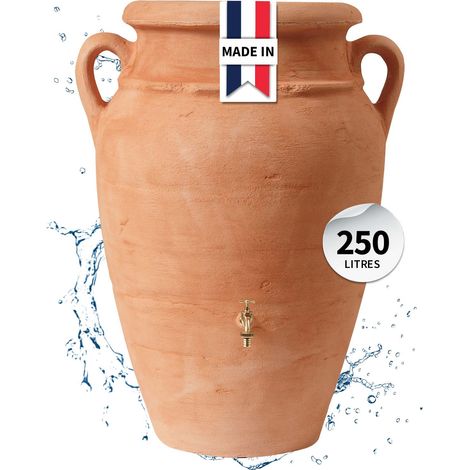 Garantia – Réservoir d'eau de pluie 250 L terracotta – Bac à plantes intégré – Résistant aux UV – Installation facile avec filetages en laiton