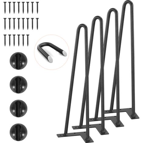 VEVOR Patas de Mesa de Horquilla 4 PCS Patas de Muebles 406 mm Acero Macizo Capacidad de Carga 227 kg Patas de Oficina 2 Varillas con Tornillos y Patines Protectores para Casa Oficina Comedor, Negra