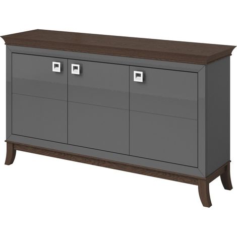 Buffet design 160cm pour salon couleur gris et chêne foncé, collection PALACE.