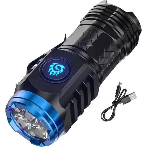 3-Zoll-LED-Taschenlampe, wiederaufladbar, schwarz, mit 5 Modi und 3 Helligkeitsstufen, wasserdicht für Camping (1/5)