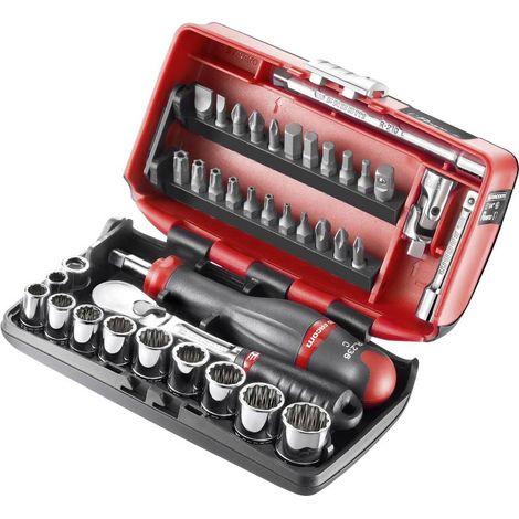 Facom – Coffret cliquet et douilles 1/4" (6.3 mm) 38 pièces – Cliquet étanche 72 dents – Douilles 12 pans SW 5.5-14 mm – Rallonges et embouts inclus (1/5)
