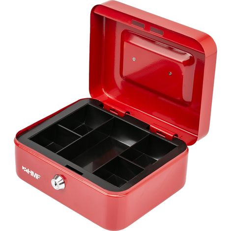 HMF Geldkassette abschließbar, Kasse mit Münzeinsatz, 5 Münzfächer, 20 x 16 x 9 cm, Rot (1/5)