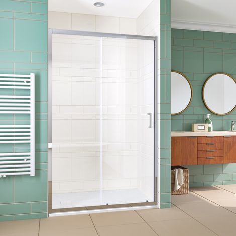 ELEGANT 1000x700mm Sliding Shower Door 6mm Safety Tempered Glass Reversible Bathroom Shower Enclosure Cubicle with Tray and Waste (1/5)