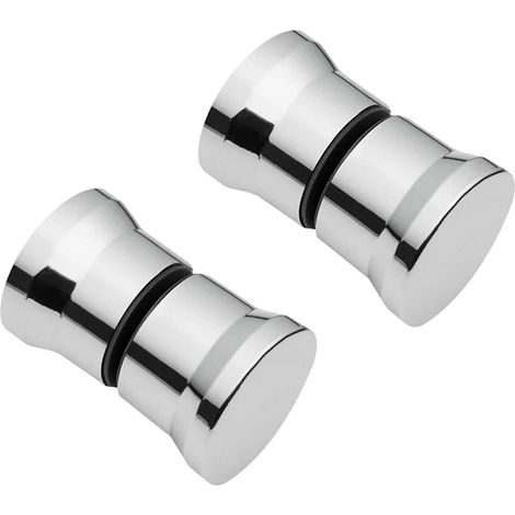 Lot de 2 paires de poignées de porte de douche rondes en verre chromé - Pièces de rechange pour cabine de douche, écran de douche (1/5)
