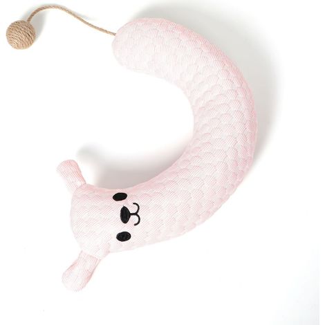Oreiller en U pour Chat en Soie Glacée Fraîcheur - Coussin Apaisant Respirant avec Jouet Balle Intégrée, Modèle Rose Cerisier-lsw (1/2)