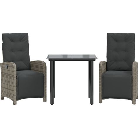 Ensemble de bistro 3 pcs,Salon de jardin avec coussins gris résine tressée CFW53090 (1/5)
