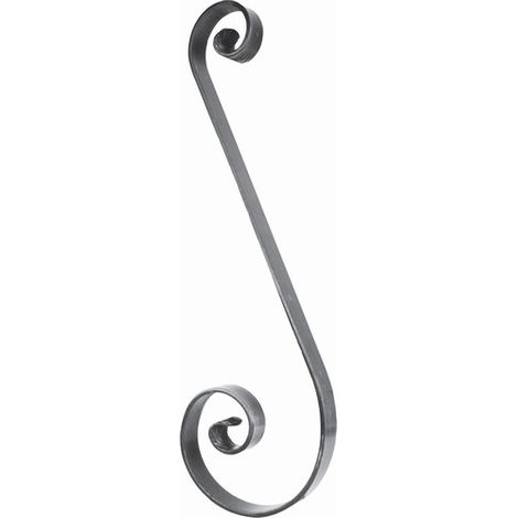 Volute en S inégale finition queue de carpe - Hauteur 780mm Largeur 125mm Plat lisse 40x8mm - Fer forgé - À souder - DECO FER FORGE