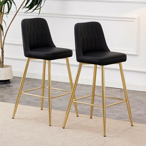 2er-Set Barhocker, hohe Stühle für Kücheninsel und Hausbar, robustes Metallgestell mit ergonomischer Rückenlehne und Fußstütze, Schwarz (1/5)