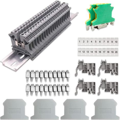 Kit de Bornier de Rail DIN, Universel Connecteur de Câblage Compact, Sur Rail DIN UK-2.5 Bornier Electrique Rail DIN et Bandes de Connexion pour Projets D'automatisation Conversion de Circuit (1/5)