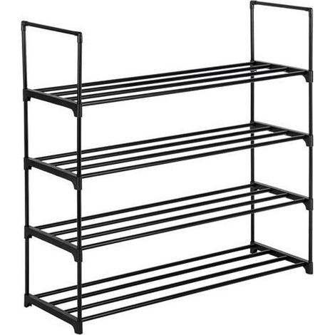 Étagère à chaussures 4 niveaux 58x28x73cm – Métal noir empilable – Gain de place – Pour entrée. chambre. salon – Rangement multifonction (1/4)