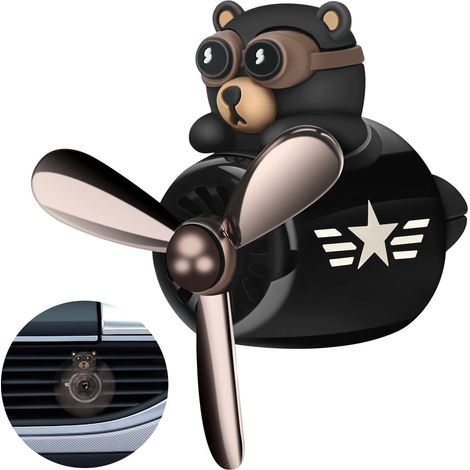 1 pièce diffuseur de parfum de voiture accessoires de ventilateur voiture dessin animé ours pilote ventilateur d'air découpé clip aromathérapie décorations de voiture (ours noir cool) -626048mm (1/2)