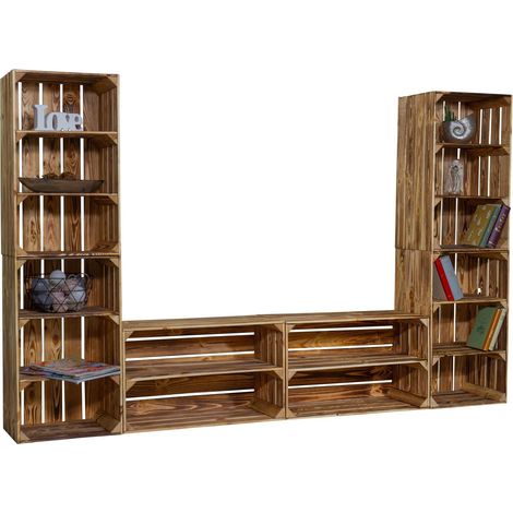 TV-Board Steven mit hohen Regalkisten Lowboard TV Wand Wohnwand Holz Fernseh Fernsehschrank (geflammt) (1/4)