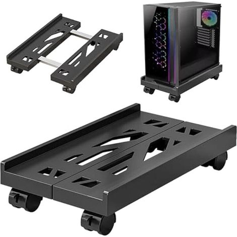 Support PC avec roulettes : support pour ordinateur PC tour réglable support CPU chariot sous bureau universel pour bureau à domicile (noir)