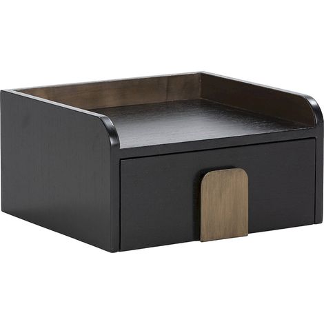 Table de chevet bois de cèdre et métal noir doré tiroir design - noir avec détails dorés (1/4)