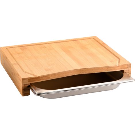 Planche à découper en bambou avec bac extractible en acier inoxydable (1/3)