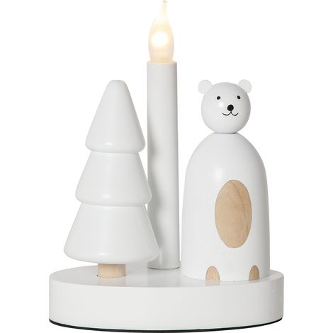 Star Trading Chandelier LED Christmas Joy, ours polaire et sapin, blanc, bois, lampe de décoration, blanc chaud, 21cm