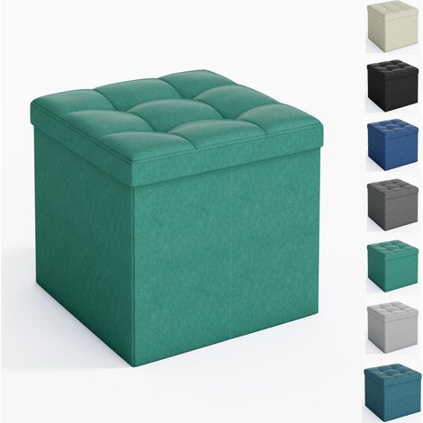 Foldable Storage Ottoman, Storage Bench with Lid, for Bedroom & Living Room, 38 x 38 x 38 cm GREEN