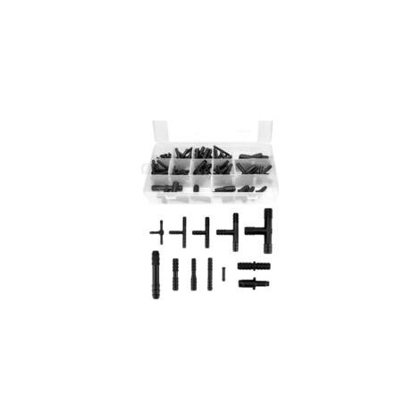 QORVA-Ensemble de raccords de tuyaux 113 pièces, raccord de tuyau, tuyau universel noir en T, kit complet pour système d'irrigation - 12 tailles différentes, raccords droits, en T et réducteurs