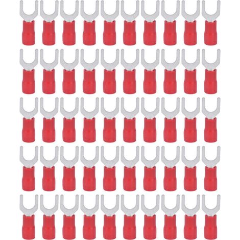 50 Pièces Embouts de Fourche Isolés 14‑12AWG, Connecteurs à sertir pour Câbles, Kit pour Équipements SV3.5‑6 Rouge (1/5)