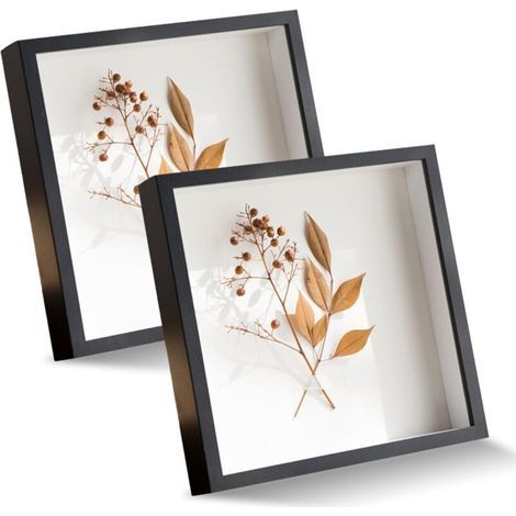 Set of 2 3D photo frames to fill - 23 x 23 cm - Deep wood - Up to 3 cm deep - Deep frame for objects, flowers, living room and office - Black (1/5)