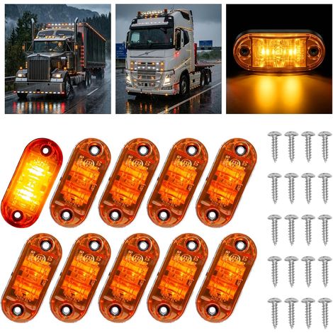 10 Feu de Gabarit Remorque LED 12V-24V, 2 LED (Orange Jaune)  Feux de Gabarit Étanches pour Remorque Camion Bus Caravane Signalisation Latérale Feux de Position Universels (1/5)