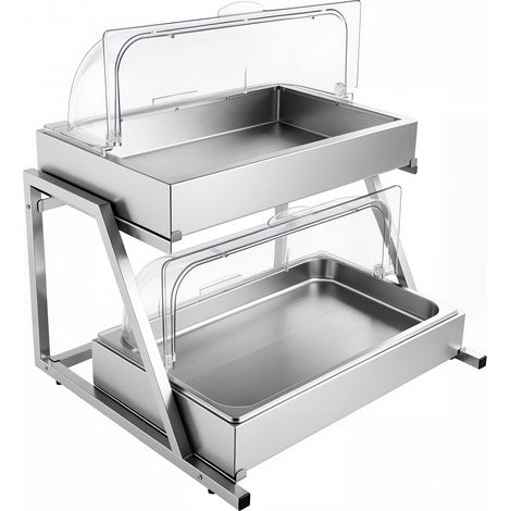 Mophorn Vetrina Espositiva per Alimenti, 2 Ripiani con Contenitori GN in Acciaio Inox e Coperchio Trasparente Avvolgibile, Ideale per Buffet in Ristoranti, Hotel, Catering ed Eventi (1/5)
