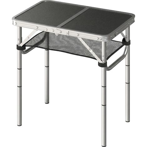 Table pliante en aluminium pour camping avec poignée ajustable à 4 hauteurs et rangement, dimensions 60x40x60cm, blanche. (1/5)