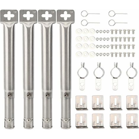 4Pcs Universal Adjustable Stainless Steel BBQ Gas Grill Replacement Straight Pipe Tube Burner Barbecue Accessories (Color : Silver)