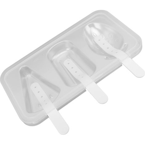 Eisformen Silber mit Deckel, Eisformen aus Edelstahl mit 3 Mulden und Stiel, wiederverwendbar, vielseitig einsetzbar für die Küche (1/5)