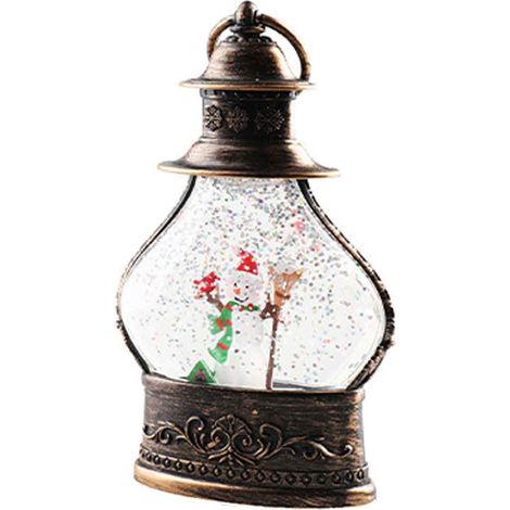 Lanterne Boule À Neige - Globe Cylindrique En Verre Avec Paillettes - Décoration De Noël Bronze Vintage - Sapin Et Bonhomme De Neige - 1 Pièce