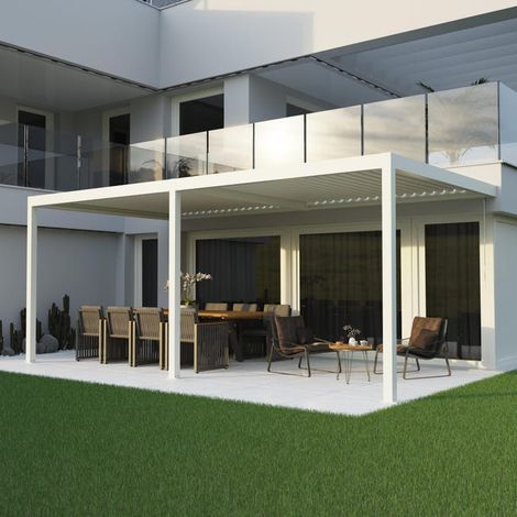 Pergola Bioclimatique Aluminium Adossée Blanc 6x3 Manuelle S ORIAL France
