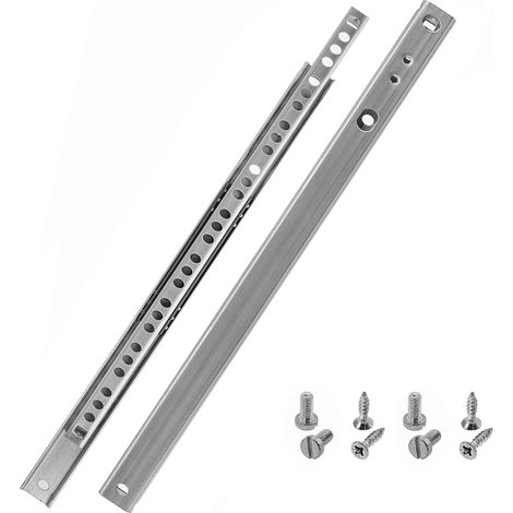 MINKUROW Juego de 2 guías deslizantes para cajones 17 mm de longitud 310 mm 1 par de 2 guías deslizantes para cajones Sistema de guía para cajones de acero galvanizado plateado con herrajes de fijació (1/5)