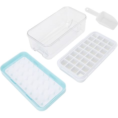 法语标题：  
Moule à glaçons en silicone bleu avec couvercle et boîte de rangement, bac à glace à une couche pour cuisine domestique