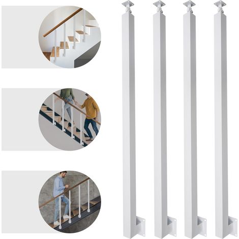 Lot de 4 poteaux de rampe d'escalier de 100 cm, à fixation frontale, pour l'intérieur et l'extérieur, poteaux métalliques réglables à 43°, avec jeu de vis, pour terrasse, balcon et porche
