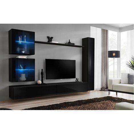 Ensemble meuble TV mural  - Switch XVIII - 281 cm x 180 cm x 40 cm - Noir - Livraison gratuite